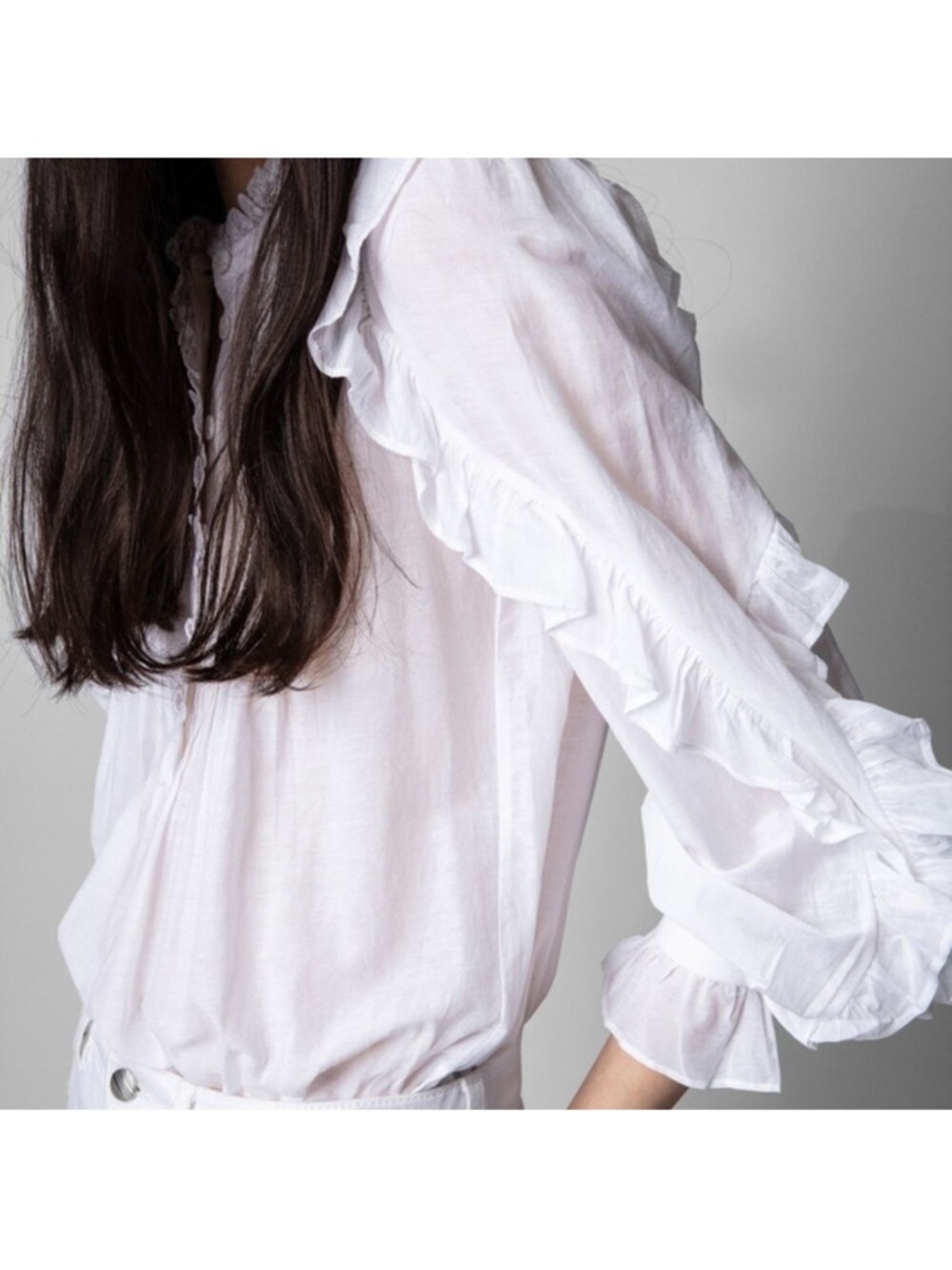 NWT $398 Zadig & Voltaire Timmy Tomboy Tunic White Ruffled Blouse Medium - Picture 12 of 16